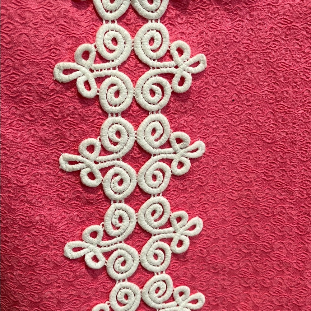 Lilly Pulitzer Dress Hot Pink Sleeveless Mini with White Lace Trim -Size 10 - Picture 3 of 13